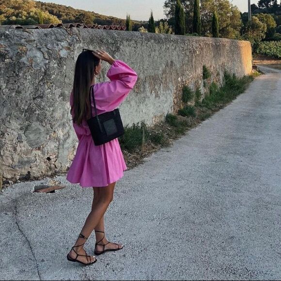 H&M Tie Belt Dress Pink New Belted Barbiecore Barbie Core - Picture 7 of 10